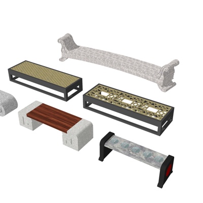  新中式公用椅su模型 