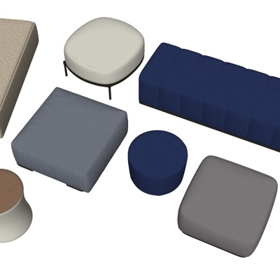  现代布艺脚踏su模型 