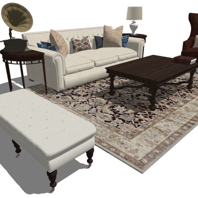  美式组合沙发su模型 