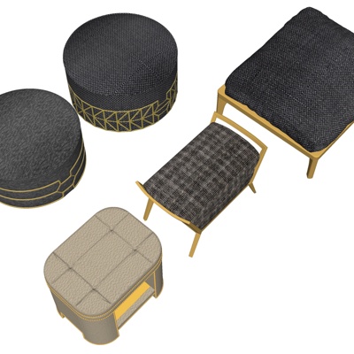  现代布艺脚踏su模型 