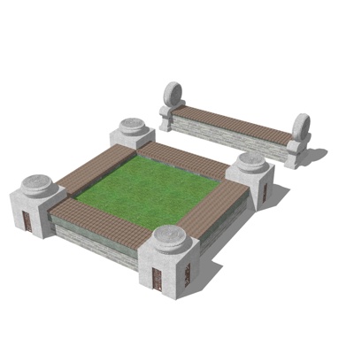  现代花坛公用椅su模型 