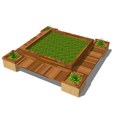  现代花坛公用椅su模型 