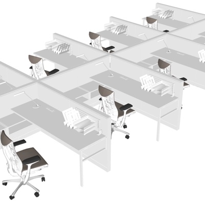  现代卡位办公桌椅su模型 
