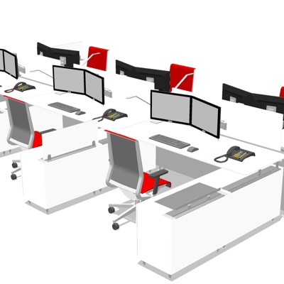  现代卡位办公桌椅su模型 