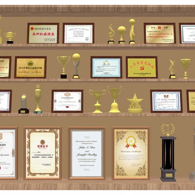  现代奖状奖杯su模型 