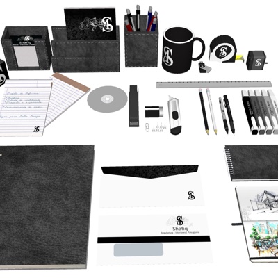  现代办公文具su模型 