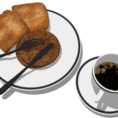  现代咖啡面包su模型 