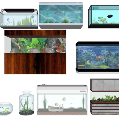  现代玻璃鱼缸su模型 