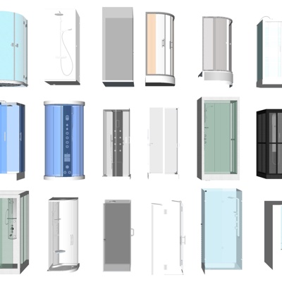  现代玻璃淋浴房su模型 