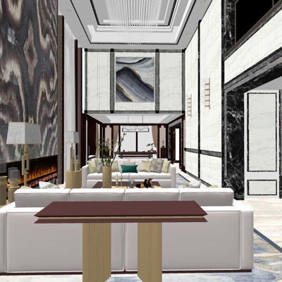  现代别墅大堂su模型 