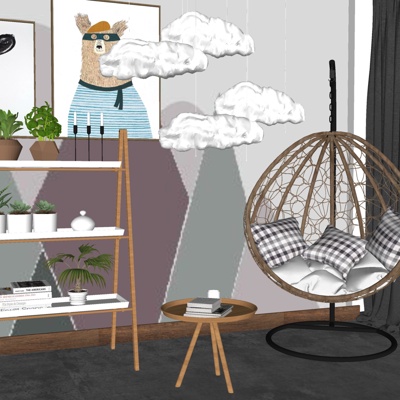  北欧藤编吊椅su模型 