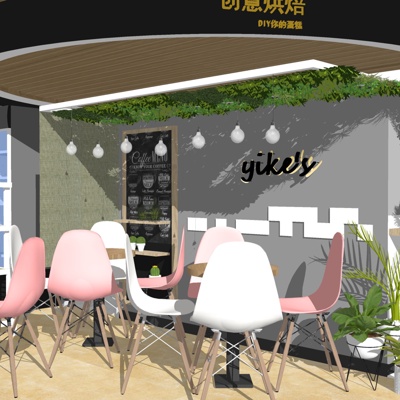  北欧奶茶店su模型 