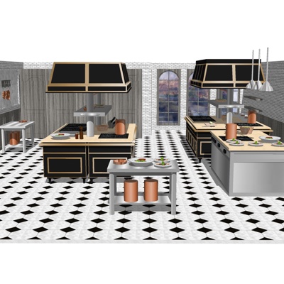  现代酒店后厨su模型 