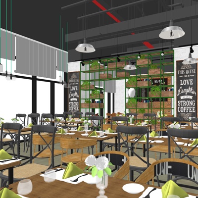  工业风西餐厅su模型 