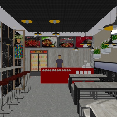  现代快餐店su模型 
