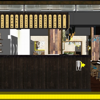  现代快餐店su模型 