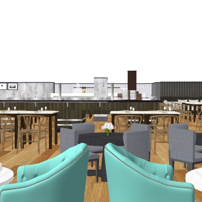  现代快餐店su模型 