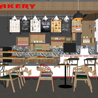  北欧奶茶店su模型 