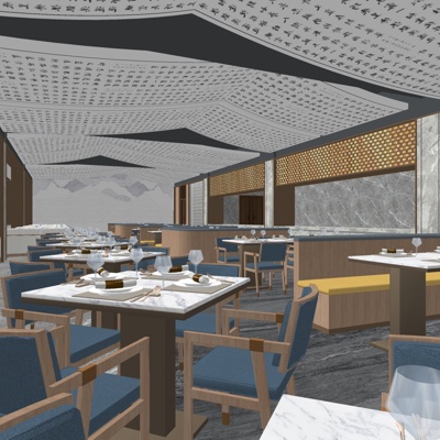  现代西餐厅su模型 