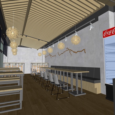  现代快餐店su模型 