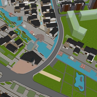  新中式别墅规划su模型 