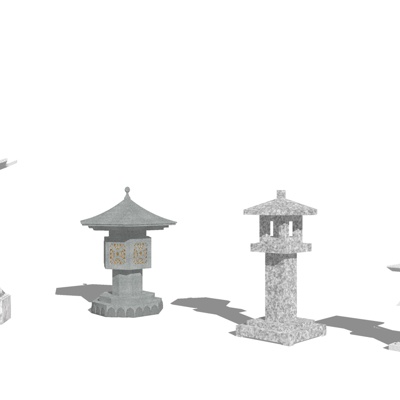  中式庭院石灯su模型 