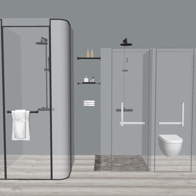  现代玻璃淋浴房su模型 