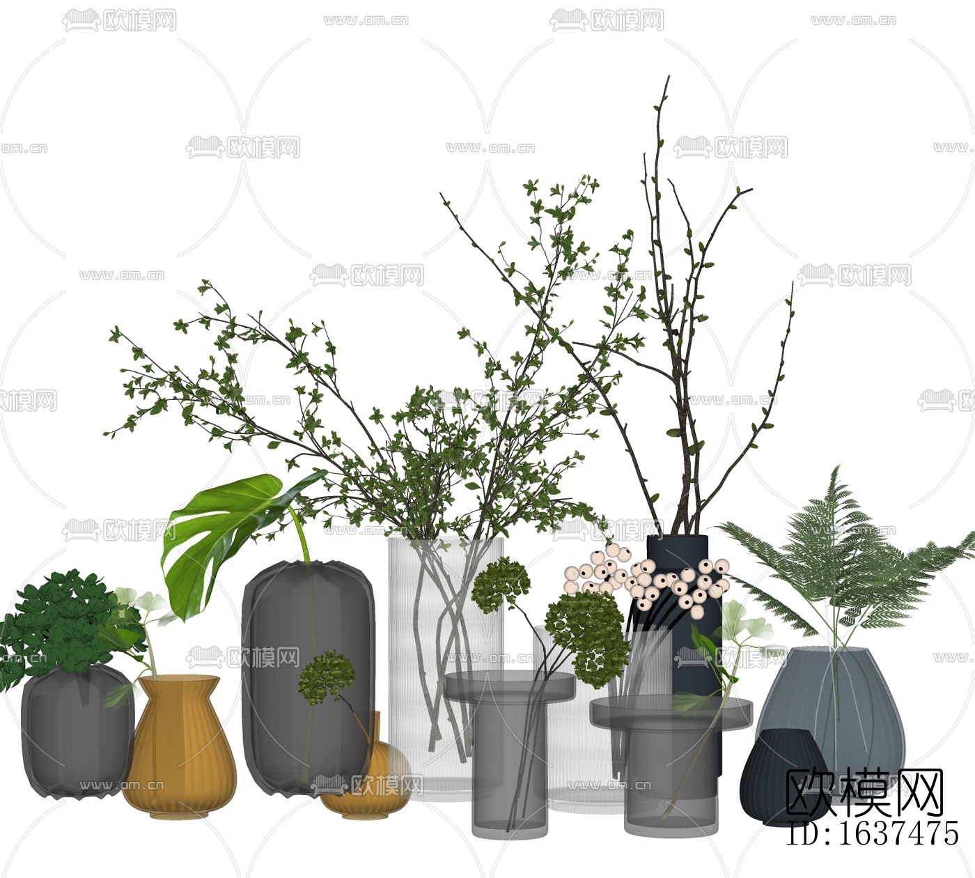 现代绿植花瓶摆件免费su模型下载