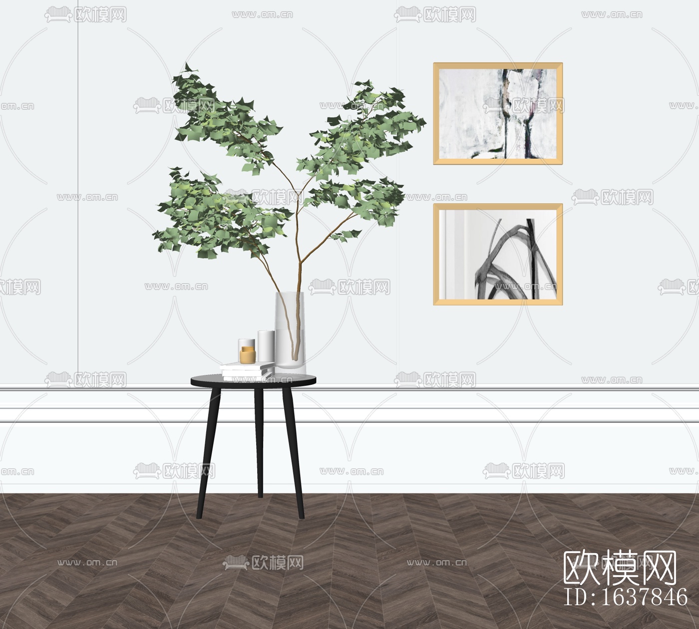 现代装饰画花瓶摆件免费su模型