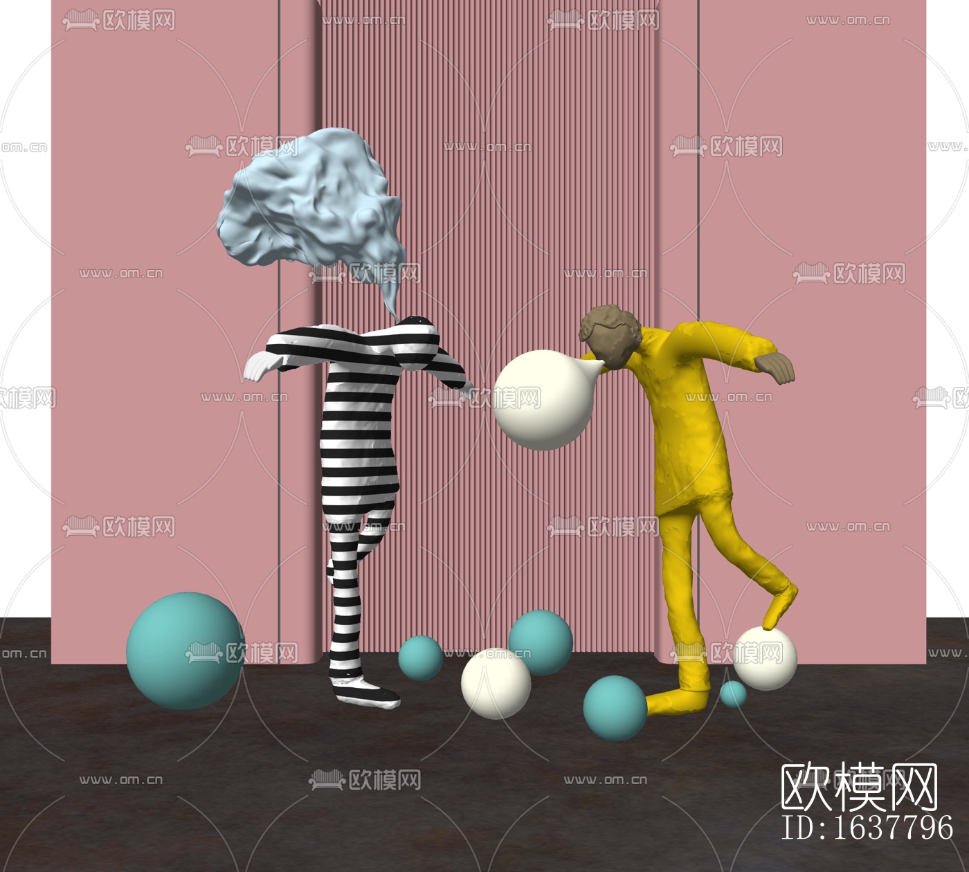 现代人物雕塑摆件免费su模型下载