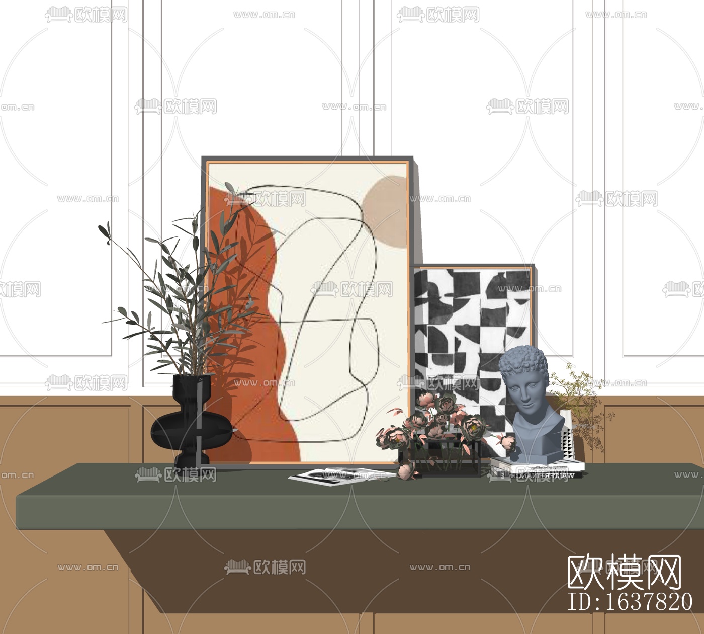 现代装饰画雕塑摆件免费su模型