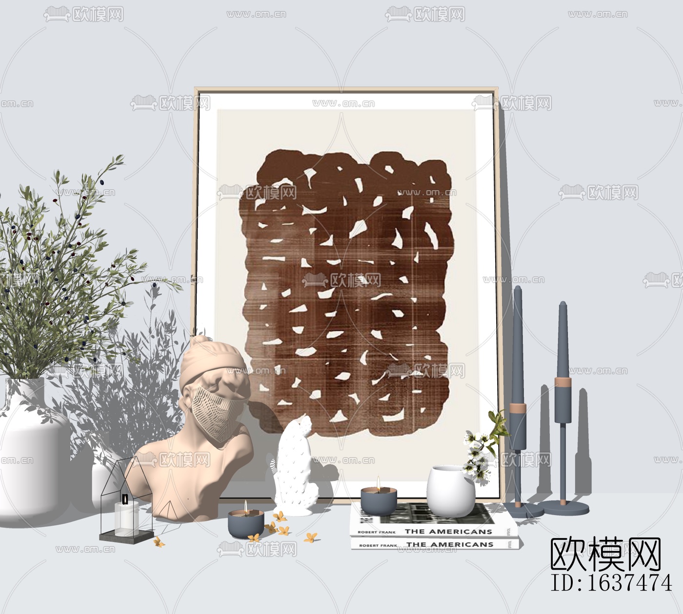 现代装饰画花瓶摆件免费su模型下载