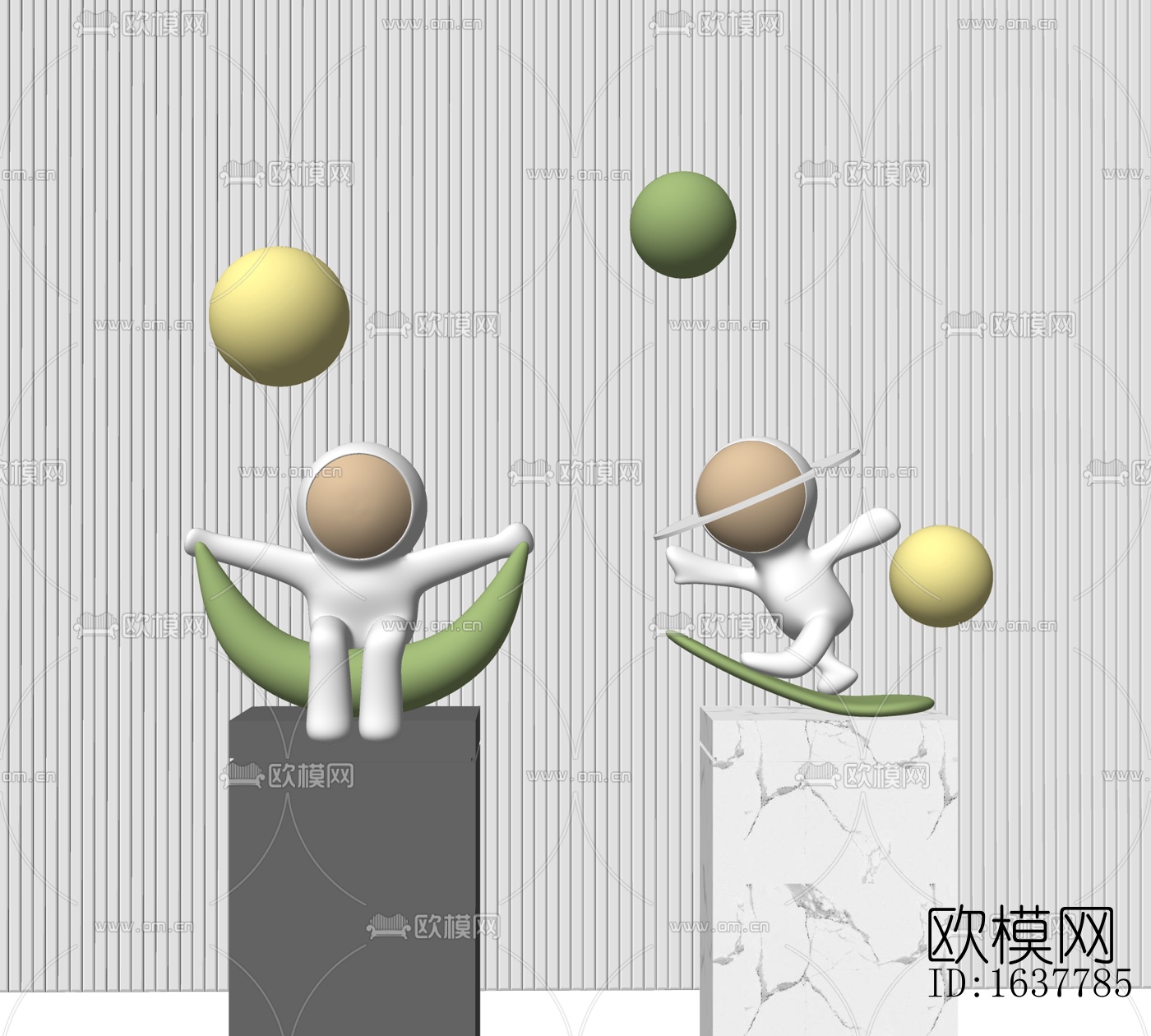 现代太空人雕塑摆件免费su模型下载