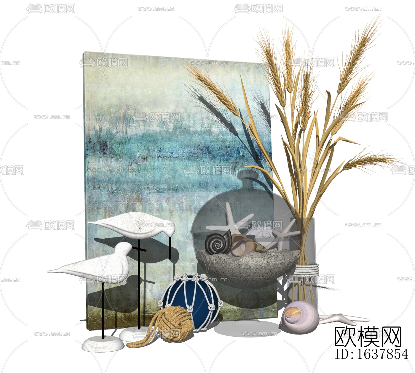 现代装饰画花瓶摆件免费su模型下载