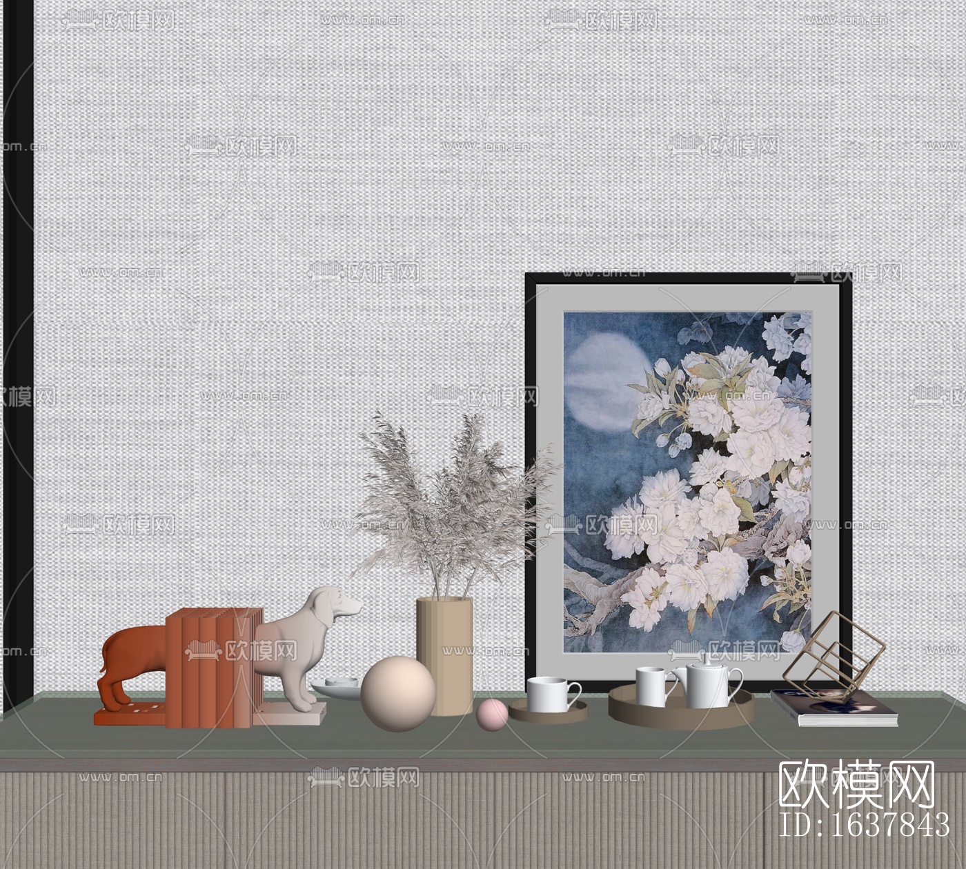 现代装饰画花瓶摆件免费su模型下载