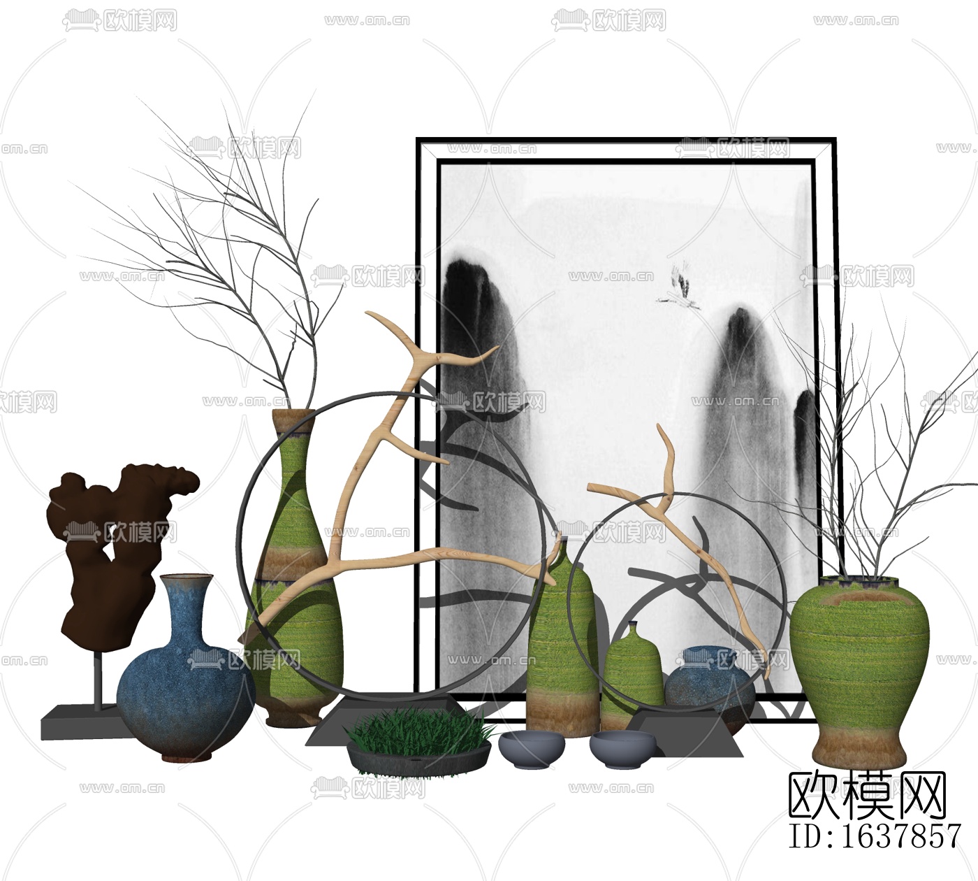 现代装饰画花瓶摆件免费su模型