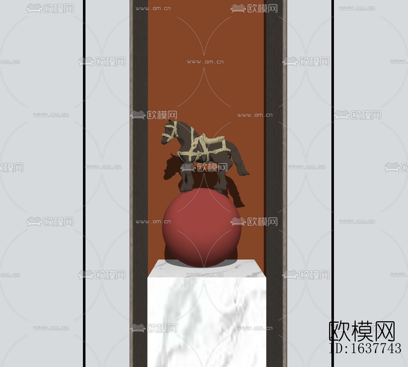 现代陶马雕塑摆件免费su模型下载