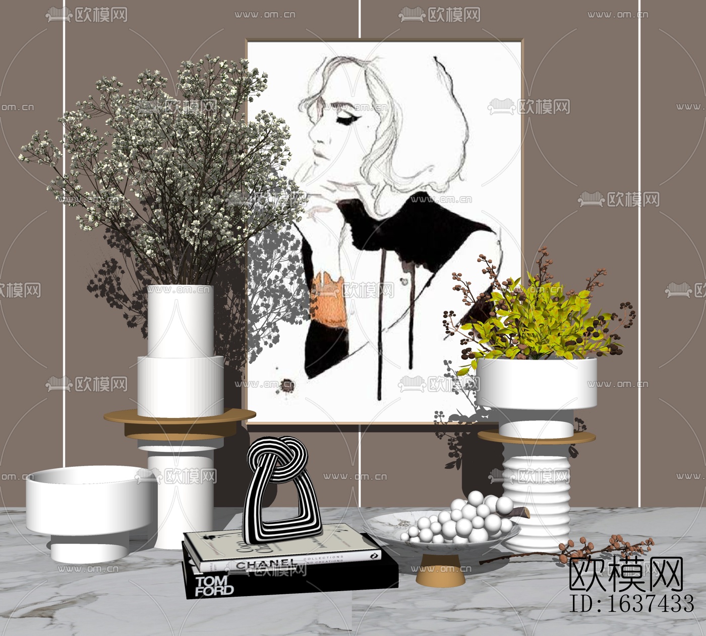 现代干支花瓶摆件免费su模型下载