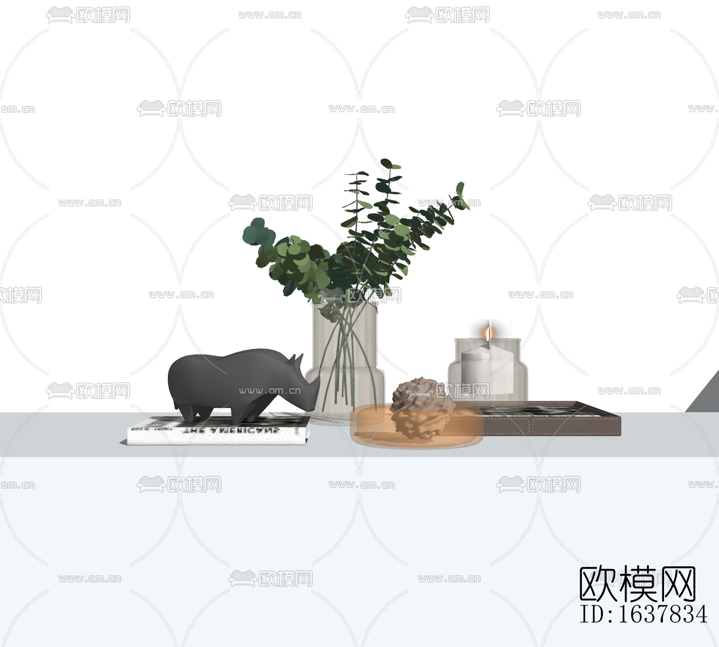 现代雕塑绿植花瓶摆件免费su模型下载