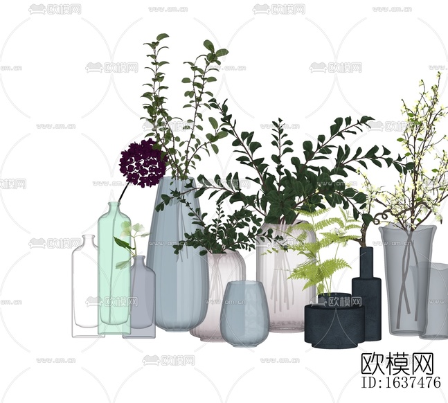 现代绿植花瓶摆件免费su模型下载