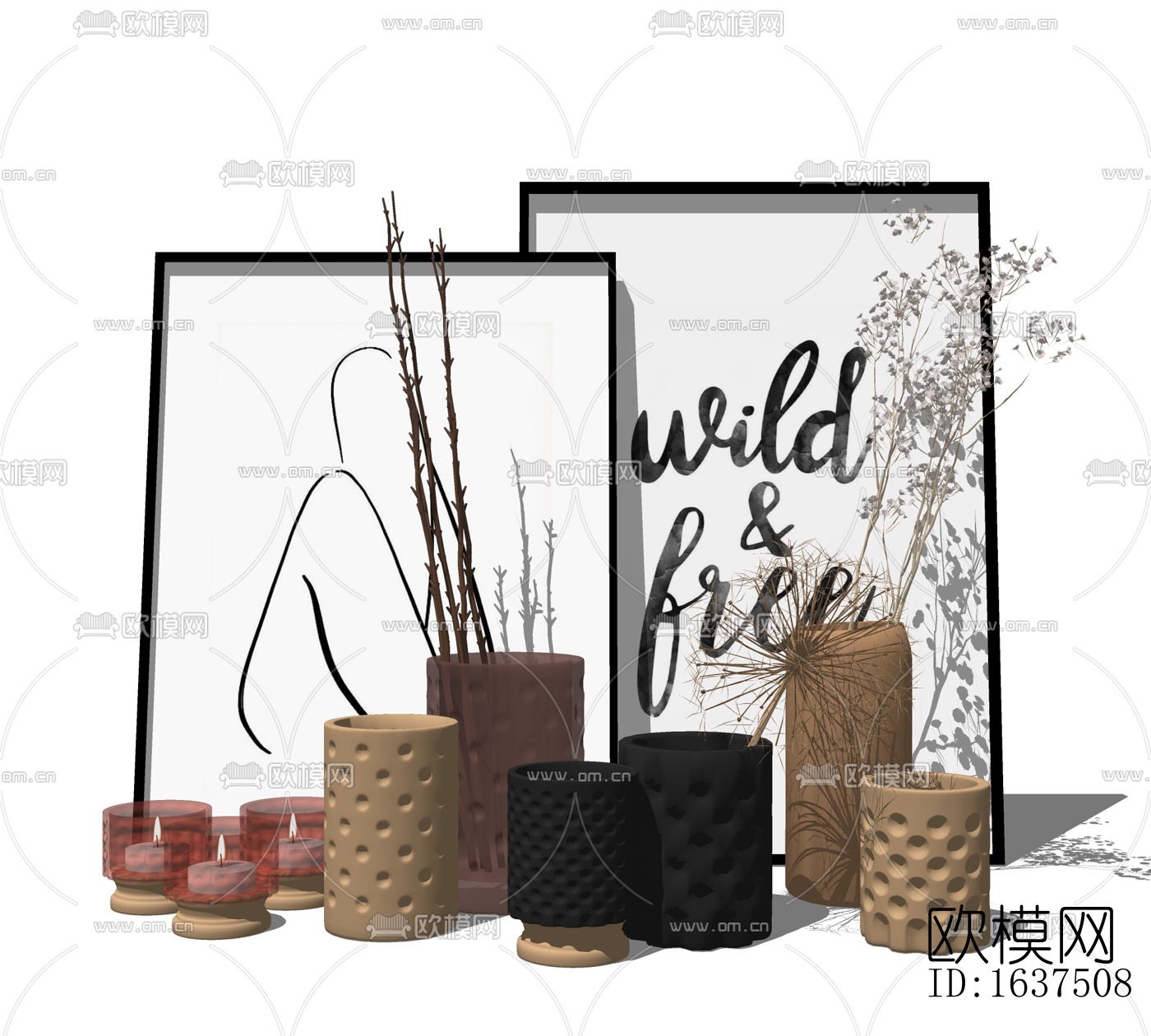 现代装饰画花瓶摆件免费su模型下载