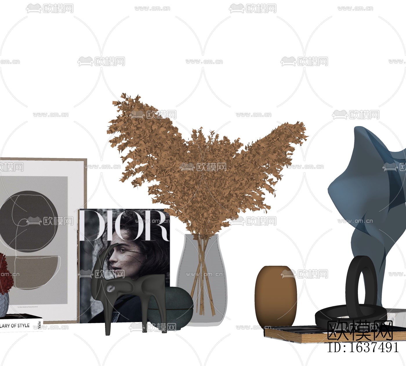 现代装饰画干支花瓶摆件免费su模型下载