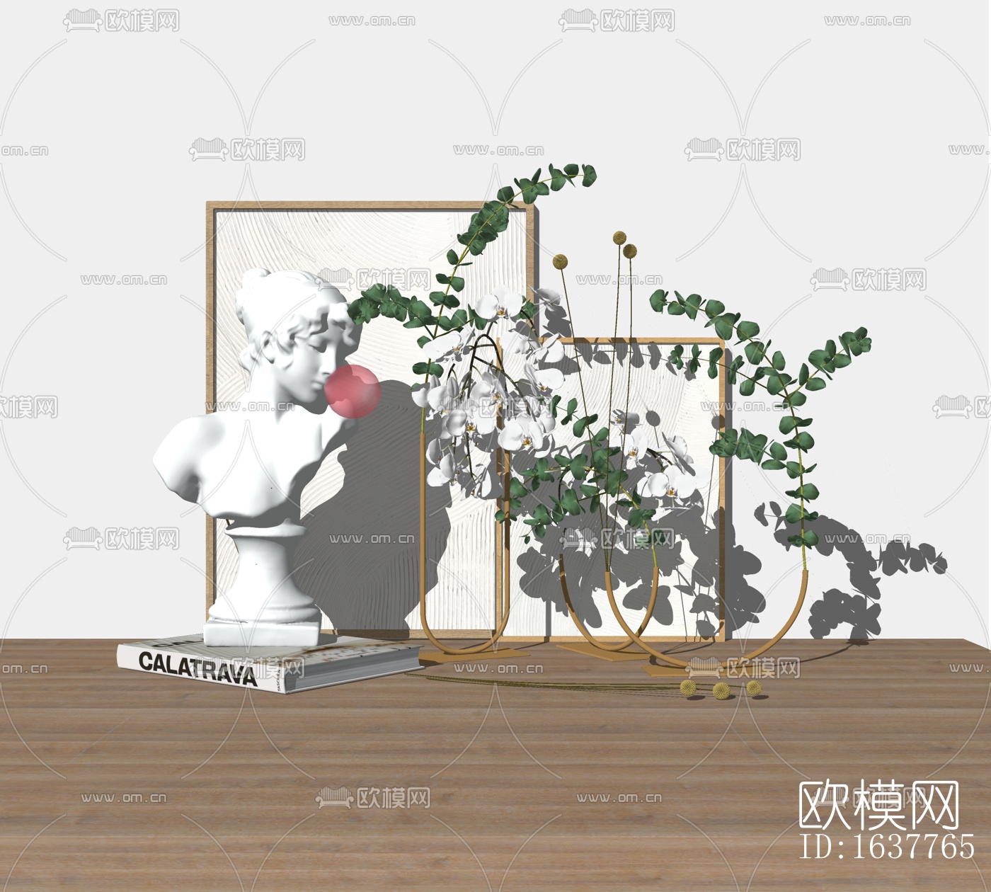 现代装饰画人物雕塑摆件免费su模型下载