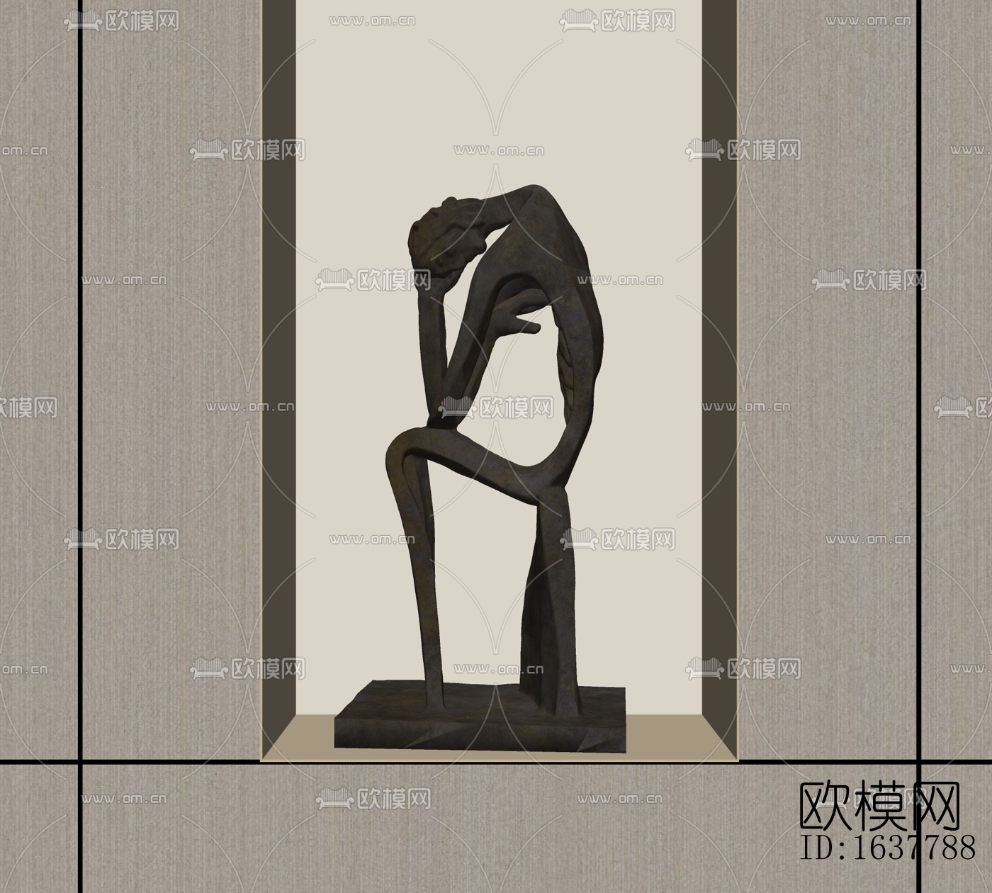 现代抽象人物雕塑摆件免费su模型下载