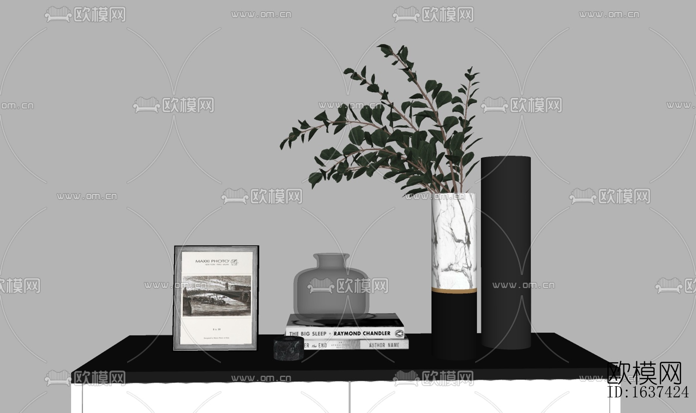 现代书籍花瓶摆件免费su模型下载