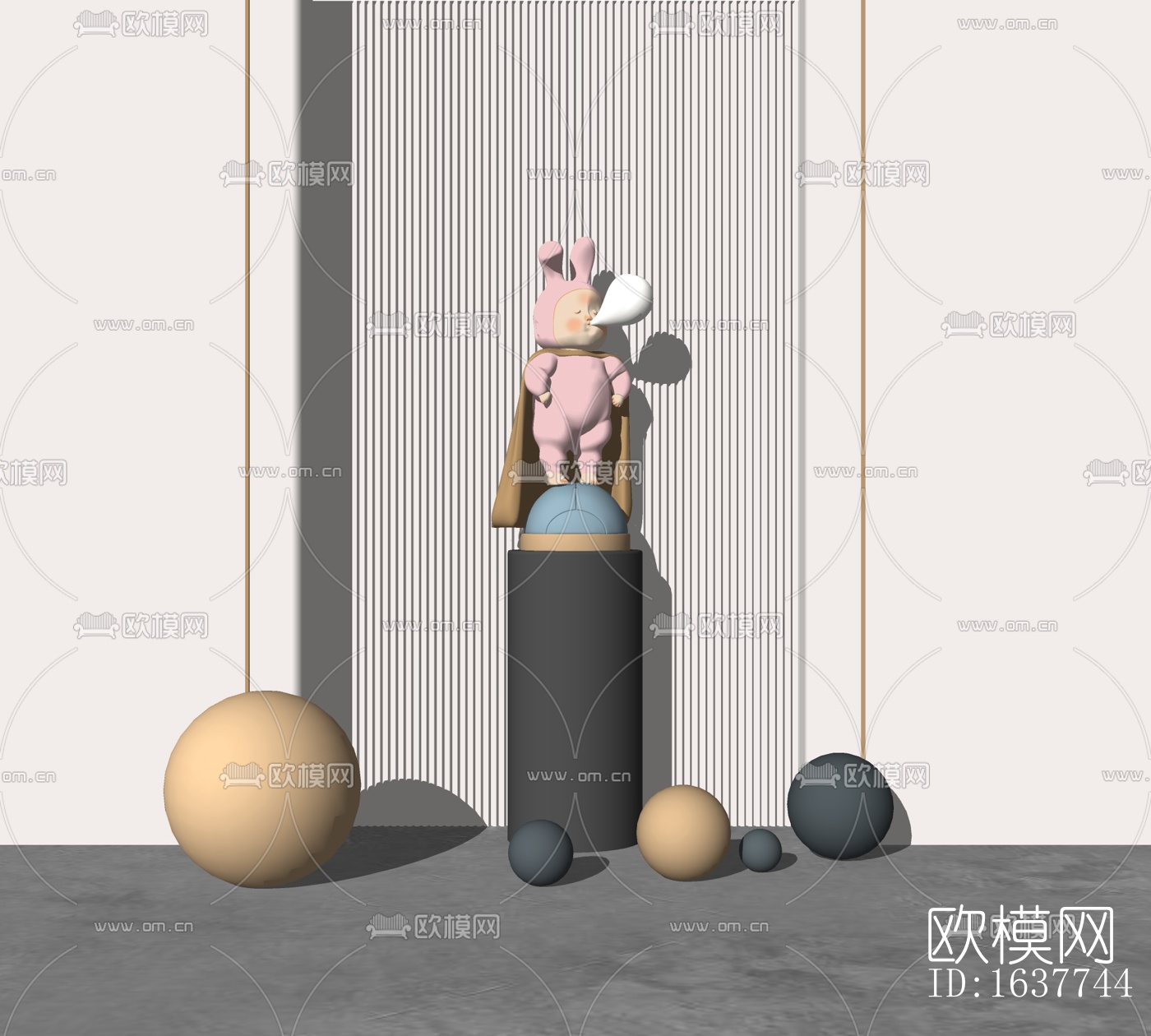 现代卡通人物雕塑摆件免费su模型下载