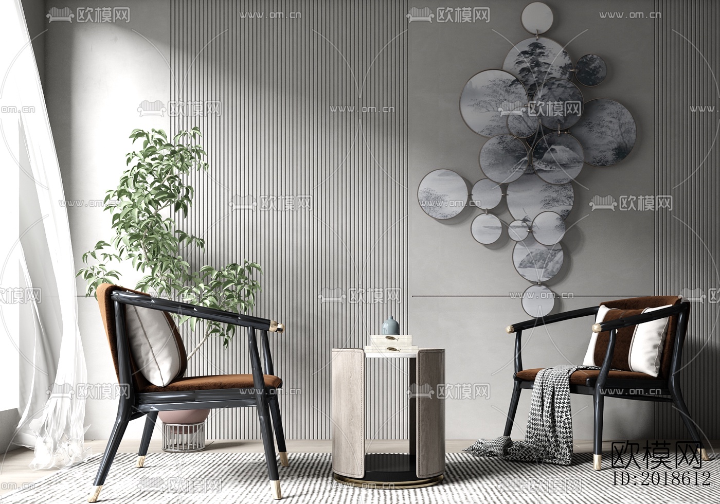 新中式布艺圈椅休闲椅su模型下载