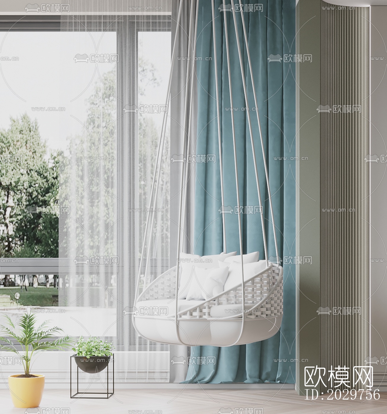 现代布艺吊椅su模型下载