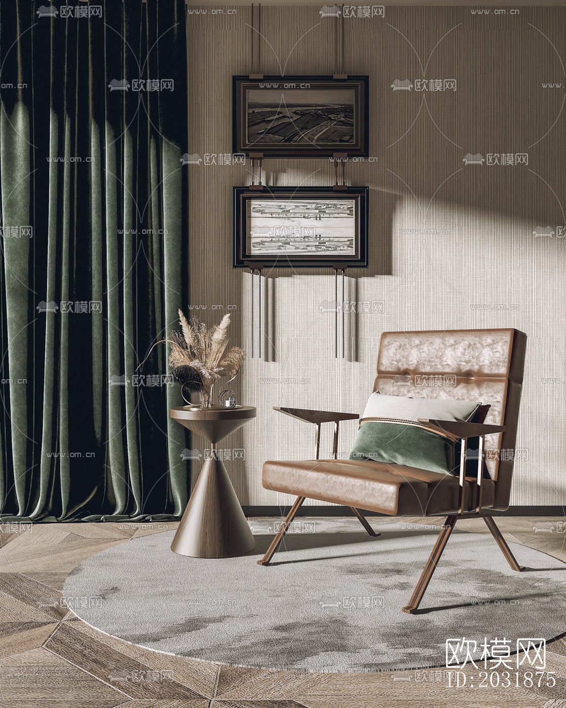 美式皮革休闲椅su模型下载