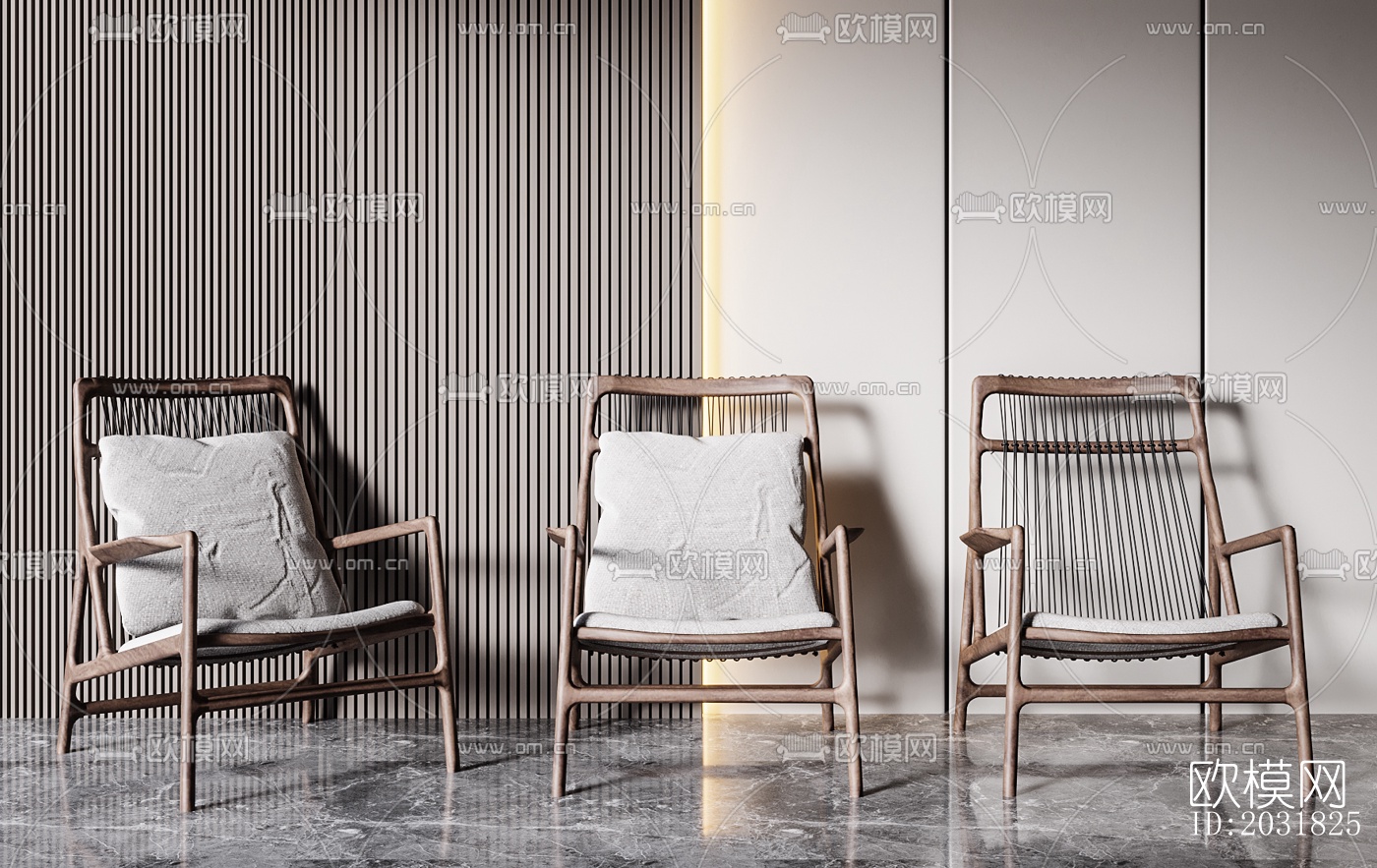 侘寂实木休闲椅su模型下载